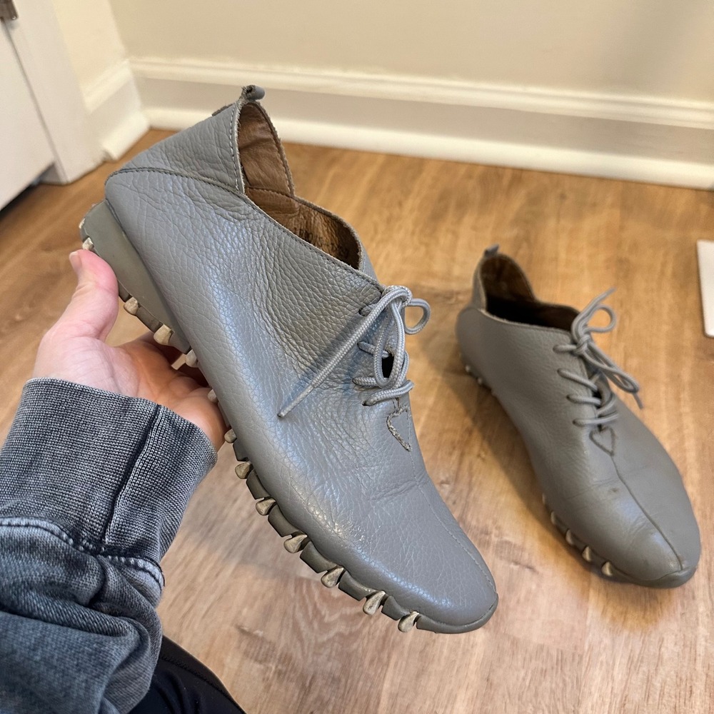 Litfoot | Women's Gray Pebbled Leather Lace Up Oxford Comfort Flats Shoes, 8